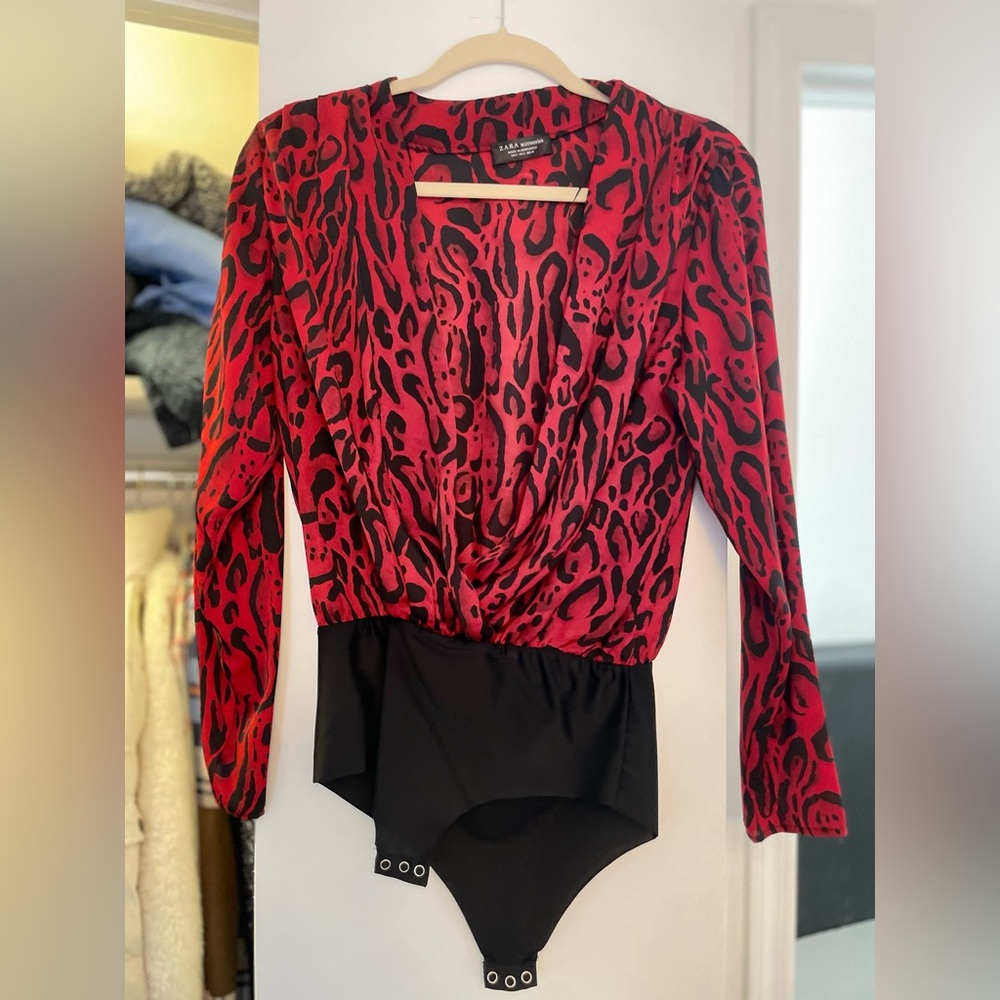 Zara red and black bodysuit size small